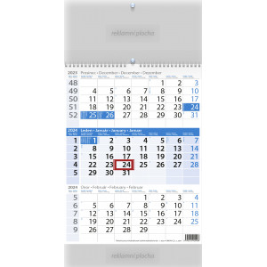 Fotografie reklamního předmětu „Nástěnný tříměsíční kalendář modrý 2024“