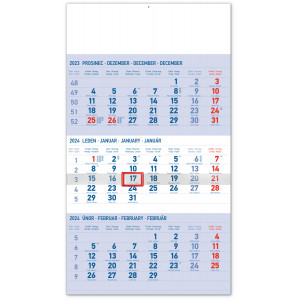 Fotografie reklamního předmětu „3měsíční standard modrý – s českými jmény 2024 -  Nástěnný kalendář“