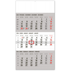 Fotografie reklamního předmětu „3měsíční standard šedý – s českými jmény 2024 - Nástěnný kalendář“