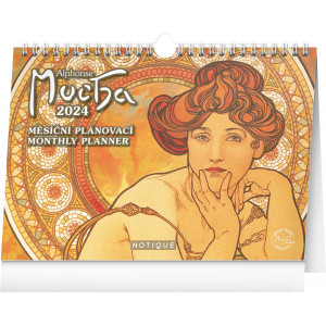 Fotografie reklamního předmětu „Alfons Mucha měsíční plánovací kalendář 2024 - Stolní kalendář“
