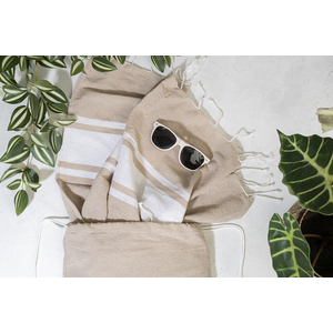 Fotografie k reklamnímu předmětu „plážový ručník z recyklované bavlny a taška se stahovací šňůrkou“