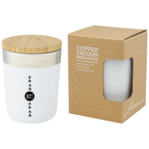Fotografie k reklamnímu předmětu „Termo kelímek o objemu 330 ml z nerezové oceli s měděnou vakuovou izolací a bambusovým víčkem Lagan“