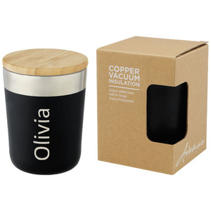 Fotografie k reklamnímu předmětu „Termo kelímek o objemu 330 ml z nerezové oceli s měděnou vakuovou izolací a bambusovým víčkem Lagan“