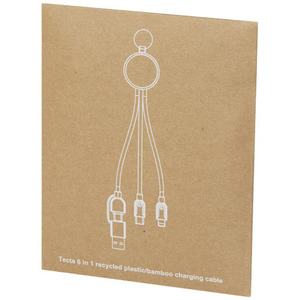 Fotografie k reklamnímu předmětu „Nabíjecí kabel z recyklovaného plastu/bambusu 6 v 1 s kroužkem na klíče Tecta“