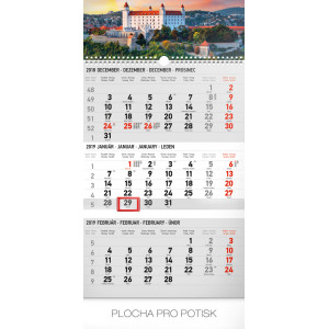 Náhled reklamního předmětu „Nástěnný kalendář Bratislava šedý 3měsíční 2019“
