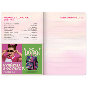 Fotografie k reklamnímu předmětu „Školní diář Růžové pruhy (září 2023 – prosinec 2024), 9,8 × 14,5 cm“