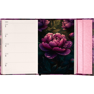Fotografie k reklamnímu předmětu „NOTIQUE Týdenní magnetický diář Fialové květy 2026, 11 x 16 cm“
