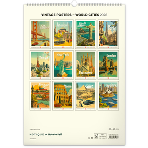 Fotografie k reklamnímu předmětu „NOTIQUE Nástěnný kalendář Vintage plakáty – světová města 2026, 33 x 46 cm“