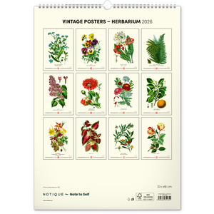 Fotografie k reklamnímu předmětu „NOTIQUE Nástěnný kalendář Vintage plakáty – herbář 2026, 33 x 46 cm“