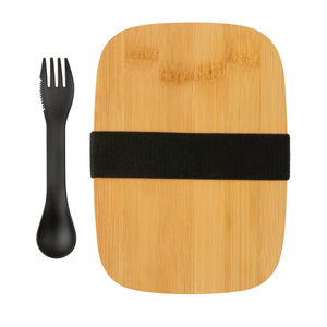Fotografie k reklamnímu předmětu „Nerezová krabička na jídlo s bambusovým víkem a příborem“