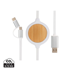 Fotografie reklamního předmětu „Kabel 3 v 1 s bambusovou bezdrátovou nabíječkou 5W“