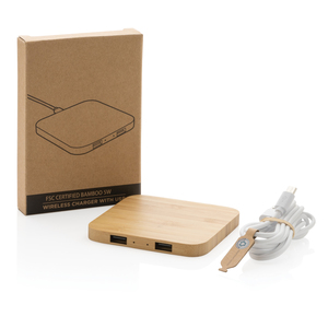 Fotografie k reklamnímu předmětu „Bambusová bezdrátová nabíječka 5W s USB“