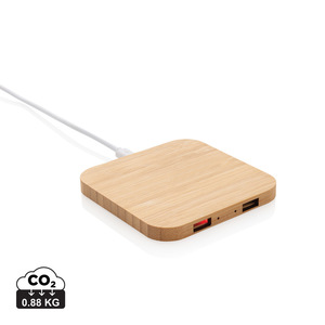 Fotografie reklamního předmětu „Bambusová bezdrátová nabíječka 5W s USB“