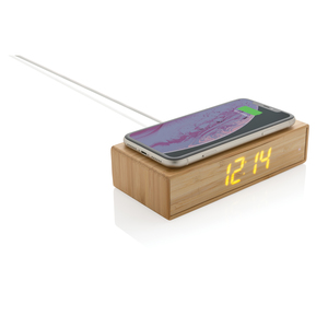 Fotografie k reklamnímu předmětu „Bambusové digitální hodiny s bezdrátovou nabíječkou 5W“