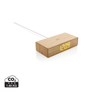Fotografie reklamního předmětu „Bambusové digitální hodiny s bezdrátovou nabíječkou 5W“