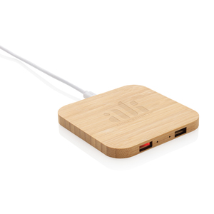 Fotografie k reklamnímu předmětu „Bambusová bezdrátová nabíječka 10W s USB“