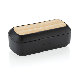 Fotografie k reklamnímu předmětu „Bambusová bezdrátová sluchátka v nabíjecí krabičce Free Flow“