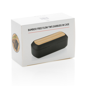 Fotografie k reklamnímu předmětu „Bambusová bezdrátová sluchátka v nabíjecí krabičce Free Flow“