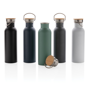 Fotografie k reklamnímu předmětu „Moderní nerezová lahev s bambusovým uzávěrem“